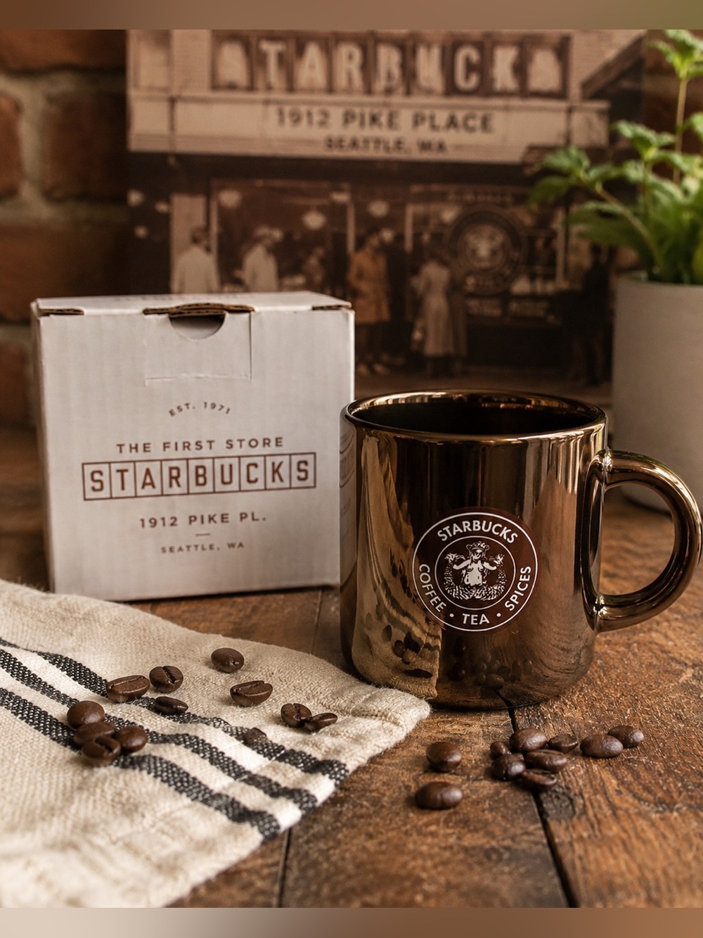 Starbucks First Store Pike Place 4oz Metallic Demi Mug NIB Seattle WA